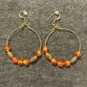 Gold and Orange Hoop Earrings